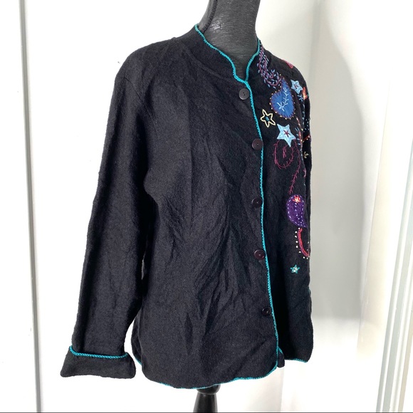 Norm Thompson Vintage Embroidered Wool Cardigan Sweater - Picture 13 of 15